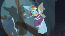 Size: 1272x716 | Tagged: safe, screencap, rainbow dash, equestria girls, equestria girls series, g4, opening night, clothes, costume, fairy bootmother, female, majestic as fuck, rainbow dash always dresses in style, school play