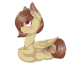 Size: 1200x1060 | Tagged: safe, artist:person8149, oc, oc only, oc:strawberry, pegasus, pony, female, mare, prone, simple background, solo, transparent background