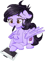 Size: 152x209 | Tagged: safe, artist:sketchyhowl, oc, oc only, oc:quilly, pony, animated, female, gif, mare, mouth hold, pixel art, prone, simple background, solo, tablet, transparent background