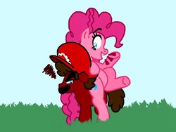 Size: 1024x768 | Tagged: safe, artist:zer0cute, pinkie pie, earth pony, pony, g4, angry, crossover, crossover shipping, female, male, mario, mariopie, ponified, shipping, straight, super mario bros.