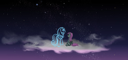 Size: 2300x1080 | Tagged: safe, artist:hardbrony, oc, oc only, oc:snowdrop, pegasus, pony, cloud, night, stars