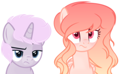 Size: 1024x624 | Tagged: safe, artist:venomns, oc, oc only, oc:amber, oc:lavender, pegasus, pony, unicorn, female, mare, simple background, size difference, transparent background
