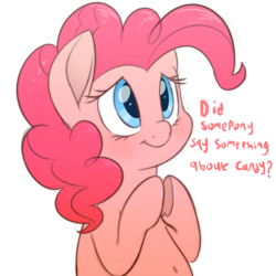 Size: 2000x2000 | Tagged: safe, artist:fluffyxai, pinkie pie, earth pony, pony, :t, belly button, chubby, cute, dialogue, diapinkes, female, mare, simple background, smiling, solo, speech, underhoof, white background