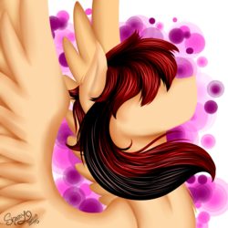 Size: 2000x2000 | Tagged: safe, artist:shamy-crist, oc, oc only, oc:jack pie, pegasus, pony, female, hair over eyes, high res, mare, solo, spread wings, wings