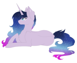 Size: 5000x4104 | Tagged: safe, artist:crazllana, oc, oc only, oc:galaxy, pony, unicorn, absurd resolution, ethereal mane, female, galaxy mane, mare, prone, simple background, solo, transparent background