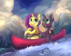 Size: 1280x1006 | Tagged: oc name needed, safe, artist:halley-valentine, oc, oc only, fish, pony, unicorn, boat, open mouth, outdoors