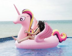 Size: 1200x928 | Tagged: safe, princess cadance, alicorn, human, inflatable pony, g4, barefoot, bootleg, clothes, feet, floating, inflatable, inflatable alicorn, inflatable float, inflatable toy, irl, irl human, let's fly to equestria, photo, pool toy, riding, swimming pool, swimsuit, water