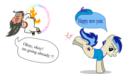 Size: 1000x600 | Tagged: safe, artist:treforce, oc, oc only, oc:treforce, dialogue, kick, kicking, new year, simple background, transparent background