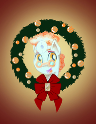 Size: 2550x3300 | Tagged: safe, artist:flutterluv, doctor muffin top, earth pony, pony, g4, bust, christmas wreath, high res, male, portrait, smiling, solo, stallion, wreath