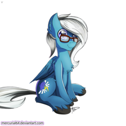 Size: 3000x3000 | Tagged: safe, artist:mercurial64, oc, oc only, oc:thunderbolt, pony, chest fluff, glasses, high res, looking at you, simple background, sitting, smiling, solo, transparent background