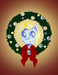 Size: 2550x3300 | Tagged: safe, artist:flutterluv, star tracker, earth pony, pony, g4, bust, christmas wreath, grin, high res, male, portrait, smiling, solo, wreath