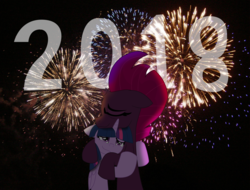 Size: 2288x1739 | Tagged: safe, artist:ejlightning007arts, fizzlepop berrytwist, tempest shadow, twilight sparkle, alicorn, pony, g4, my little pony: the movie, female, fireworks, happy new year 2018, lesbian, new year, ship:tempestlight, shipping, twilight sparkle (alicorn)