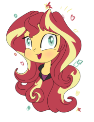 Size: 926x1200 | Tagged: safe, artist:chautung, sunset shimmer, equestria girls, g4, clothes, cute, female, open mouth, shimmerbetes, simple background, smiling, solo