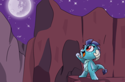 Size: 1214x800 | Tagged: safe, artist:emositecc, princess ember, dragon, g4, chibi, cute, emberbetes, female, mare in the moon, moon, night, solo, stars, younger