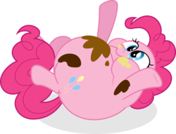 Size: 7872x6000 | Tagged: safe, artist:guillex3, pinkie pie, earth pony, pony, g4, mmmystery on the friendship express, absurd resolution, chubby cheeks, fat, female, mare, messy, on back, pudgy pie, simple background, solo, stuffed, transparent background, vector