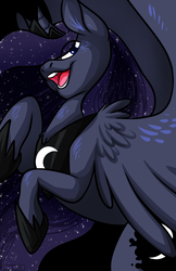 Size: 3300x5100 | Tagged: safe, artist:polyhexian, princess luna, alicorn, pony, g4, female, hoof shoes, looking at you, looking back, looking back at you, mare, open mouth, peytral, rearing, solo, spread wings, wings