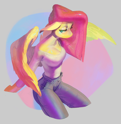 Size: 899x917 | Tagged: safe, artist:stealthnacho, fluttershy, anthro, g4, breasts, busty fluttershy, female, solo, wings