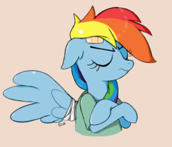 Size: 814x697 | Tagged: safe, artist:suismal, rainbow dash, pony, g4, read it and weep, bandage, bandaid, bust, clothes, crossed hooves, eyes closed, female, floppy ears, simple background, solo, spread wings, unamused, wings