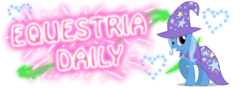 Size: 1000x350 | Tagged: safe, trixie, pony, equestria daily, g4, banner, cape, clothes, eqd banner, female, fireworks, hat, simple background, solo, transparent background, trixie's cape, trixie's hat