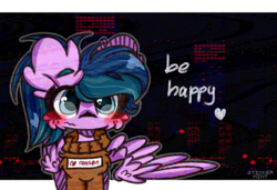 Size: 1499x1024 | Tagged: safe, artist:stickermint, oc, oc only, pegasus, pony, clothes, happy, heart, solo, sweater