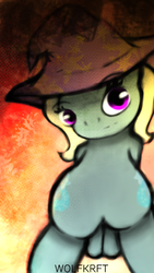 Size: 480x852 | Tagged: safe, artist:wolfkrft, edit, trixie, pony, unicorn, g4, bipedal, both cutie marks, clothes, female, hands behind back, hat, magic, mare, modern art, optical illusion, revision, signature, solo, trixie's hat, uncanny valley, wat