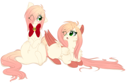 Size: 1024x668 | Tagged: safe, artist:php146, oc, oc only, oc:akarui sakura, bow, simple background, transparent background, twins