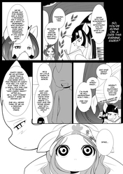 Size: 2930x4165 | Tagged: safe, artist:0ryomamikado0, pinkie pie, rarity, spike, twilight sparkle, dragon, comic:pink n'green, g4, comic, dialogue, female, implied rarilane, japanese reading order, male, manga, monochrome, noblewoman's laugh, raribitch, ship:rarilane, shipping, shipping denied, straight