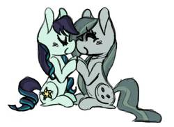 Size: 1593x1167 | Tagged: safe, artist:bubba8608, coloratura, marble pie, earth pony, pony, g4, boop, crack shipping, cute, duo, eyes closed, female, lesbian, marblebetes, marbletura, mare, noseboop, rara, rarabetes, shipping, simple background, white background