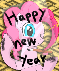Size: 1313x1590 | Tagged: safe, artist:rdash2116108, derpibooru exclusive, pinkie pie, earth pony, pony, g4, cute, diapinkes, female, hair, happy new year, holiday, one eye closed, solo, wink