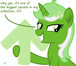 Size: 2000x1740 | Tagged: safe, artist:arifproject, oc, oc only, oc:upvote, pony, derpibooru, derpibooru ponified, dialogue, grin, holding, meta, ponified, simple background, smiling, solo, transparent background, upvote, vector