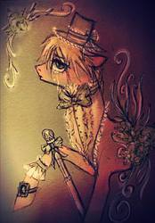 Size: 670x960 | Tagged: safe, artist:vetallie, pony, bow, fashion, hat, lacy, solo, top hat, traditional art, victorian, walking stick