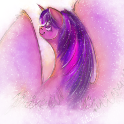 Size: 1000x1000 | Tagged: safe, artist:vetallie, twilight sparkle, alicorn, pony, g4, female, large wings, solo, twilight sparkle (alicorn), wings