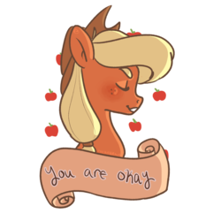 Size: 900x900 | Tagged: safe, artist:thebirbdraws, applejack, earth pony, pony, g4, apple, cowboy hat, eyes closed, female, food, hat, mare, old banner, profile, simple background, smiling, solo, transparent background