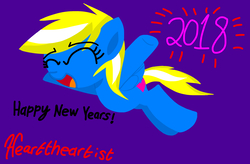 Size: 3072x2010 | Tagged: safe, artist:hearttheartist, oc, oc only, oc:heart cake, pegasus, pony, happy new year, happy new year 2018, high res, holiday, purple background, simple background, smiling, solo