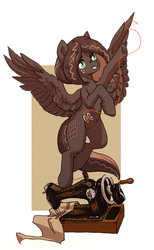 Size: 1128x1832 | Tagged: safe, artist:koviry, oc, oc only, oc:netherweave, pegasus, pony, clothes, fabric, sewing machine, solo, thread