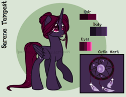 Size: 1306x1006 | Tagged: safe, artist:ipandacakes, oc, oc only, oc:serene tempest, alicorn, pony, alicorn oc, female, magical lesbian spawn, mare, offspring, parent:princess luna, parent:tempest shadow, parents:tempestluna, raised hoof, reference sheet, solo