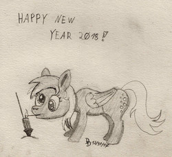 Size: 1024x933 | Tagged: safe, artist:darkdabula, derpy hooves, pony, g4, female, fireworks, happy new year, holiday, solo, this will end in tears and/or death