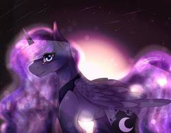 Size: 1344x1046 | Tagged: safe, artist:xxheavenly-shinexx, princess luna, alicorn, pony, g4, abstract background, female, jewelry, mare, night, night sky, peytral, sky, solo