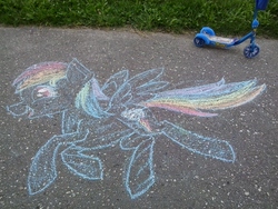 Size: 2048x1536 | Tagged: safe, artist:lixthefork, rainbow dash, pony, g4, chalk drawing, female, photo, solo, traditional art