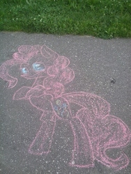 Size: 1536x2048 | Tagged: safe, artist:lixthefork, pinkie pie, earth pony, pony, g4, bipedal, chalk art, chalk drawing, female, photo, rearing, serious, solo, traditional art