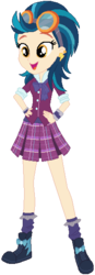 Size: 197x568 | Tagged: safe, artist:ra1nb0wk1tty, indigo zap, equestria girls, g4, boots, clothes, crystal prep academy uniform, cute, ear piercing, earring, female, goggles, hand on hip, jewelry, piercing, school uniform, shoes, simple background, skirt, socks, solo, transparent background, zapabetes