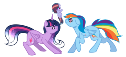 Size: 1269x576 | Tagged: safe, artist:reddythefoxyt, rainbow dash, twilight sparkle, alicorn, pony, g4, family, female, lesbian, magical lesbian spawn, offspring, parent:rainbow dash, parent:twilight sparkle, parents:twidash, ship:twidash, shipping, simple background, transparent background, twilight sparkle (alicorn)