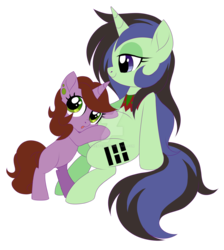 Size: 1600x1786 | Tagged: safe, artist:centchi, oc, oc only, pony, unicorn, female, filly, mare, pregnant, simple background, sisters, transparent background, watermark