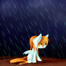 Size: 1861x1861 | Tagged: safe, artist:lixthefork, oc, oc only, oc:lit, pony, rain, sad, sitting, solo