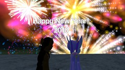 Size: 1920x1080 | Tagged: safe, artist:soad24k, oc, oc only, oc:soadia, oc:vertex, changedling, changeling, 2018, 3d, changeling oc, fireworks, gmod, happy new year, holiday