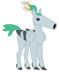 Size: 1647x2000 | Tagged: safe, artist:exhumed legume, derpibooru exclusive, oc, oc only, unnamed oc, hippogriff, original species, pony, cannon, cannon pony, fuse, headcannon, joke, male, not salmon, ponytail, simple background, solo, tail, tail wrap, transparent background, wat, wtf