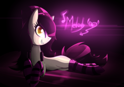 Size: 2060x1440 | Tagged: safe, artist:whitelie, oc, oc only, pony, clothes, heart, music notes, socks, solo, striped socks