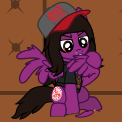 Size: 935x935 | Tagged: safe, artist:lightningbolt, derpibooru exclusive, pegasus, pony, g4, .svg available, annoyed, biting, clothes, couch, feather, hat, hoof hold, male, nose piercing, pierce the veil, piercing, ponified, preening, ruffled feathers, shirt, show accurate, sitting, solo, stallion, svg, t-shirt, vector, vic fuentes, wing bite, wings