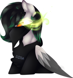 Size: 1655x1754 | Tagged: safe, artist:mauuwde, oc, oc only, pegasus, pony, clothes, glowing eyes, hoodie, simple background, solo, sombra eyes, transparent background