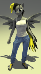 Size: 1080x1920 | Tagged: safe, artist:jade4ink, oc, oc only, oc:fasty, pegasus, anthro, plantigrade anthro, 3d, anthro oc, clothes, feet, female, jeans, pants, sandals, solo, source filmmaker